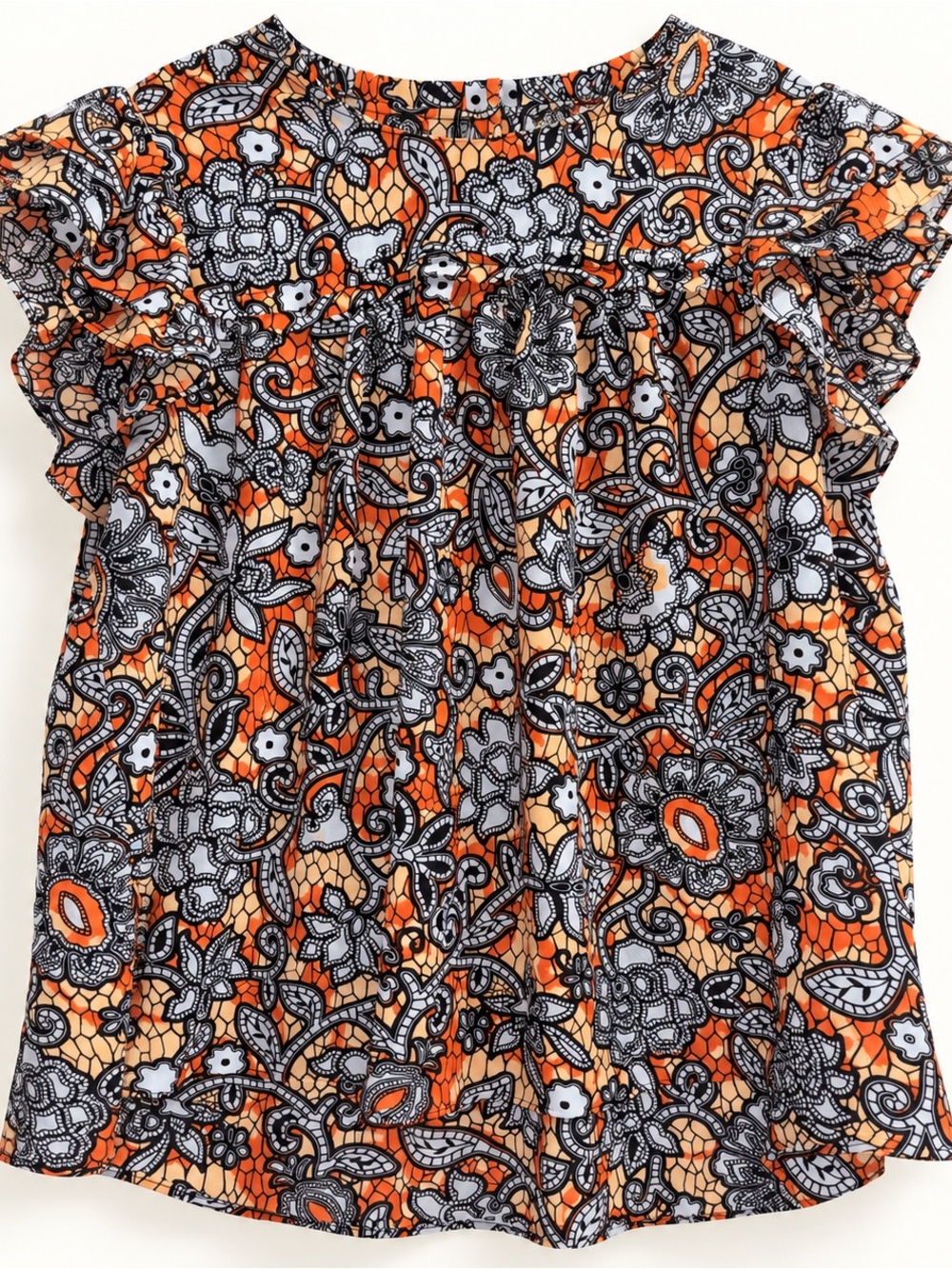 Rose + Olive XL Orange Floral Flutter Sleeve Blouse